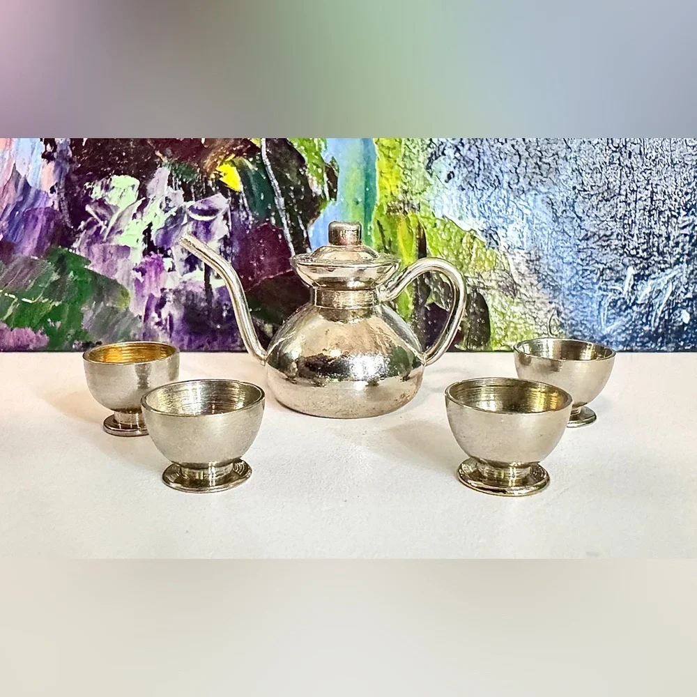 Solid Metal Miniature Tea Set - Picture 2 of 4